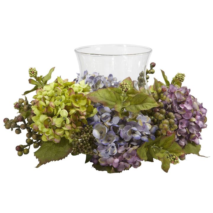 Nearly Natural 7-in Mixed Hydrangea Candelabrum
