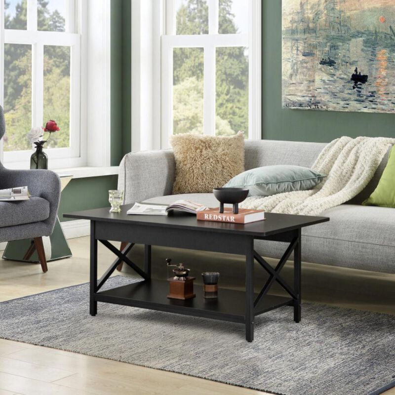 Hivvago 2-Tier Industrial Rectangular Coffee Table with Storage Shelf