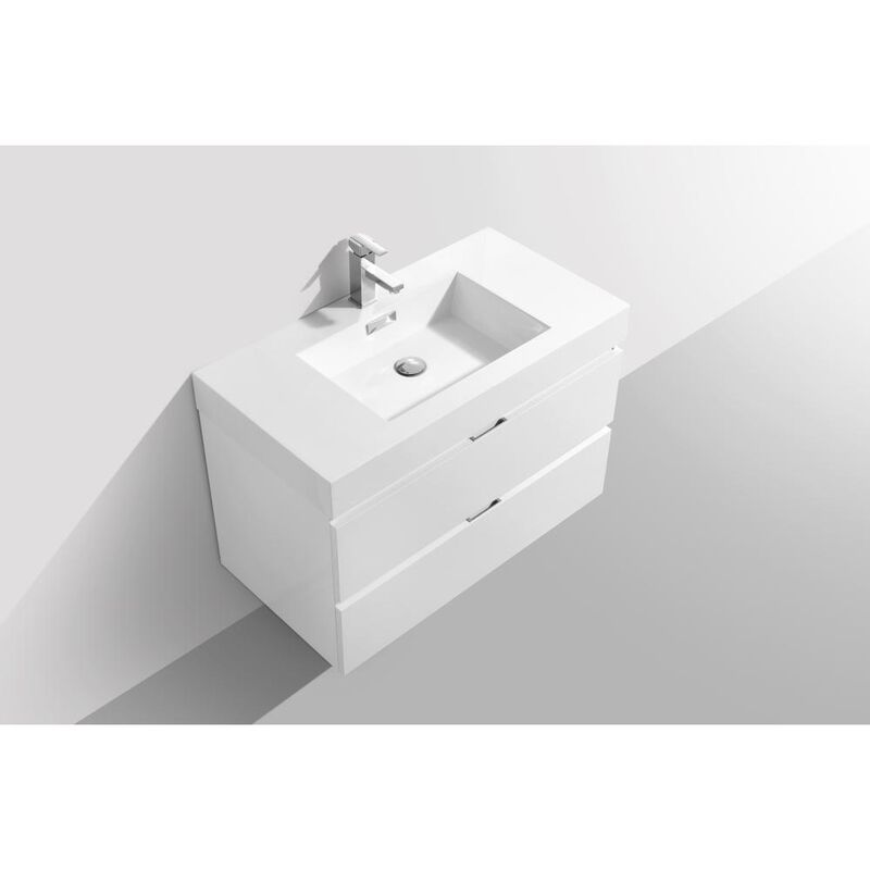 Kubebath Bliss 36 High Gloss White Wall Mount Modern Bathroom Vanity