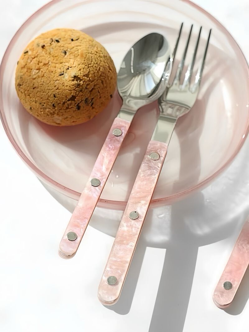 Pinky Salt Lake Flatware Set of 10 Pcs, Modern Marble Pattern Rivet Stainless Steel Cutlery Silverware