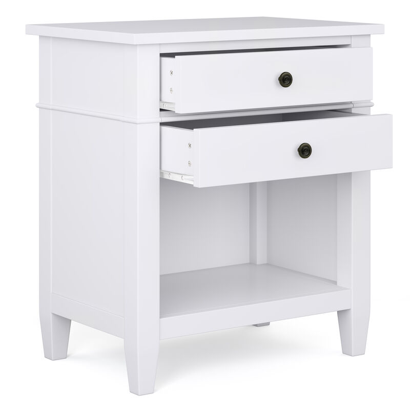Carlton SOLID WOOD 24 inch Wide Transitional Bedside Nightstand Table in White