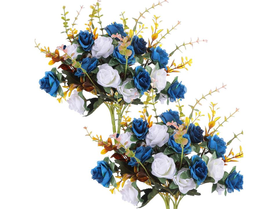 Blue Artificial Rose Flowers Wedding Centerpiece Decor 4 Bunches