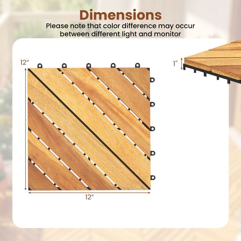 48 Piece Interlocking Wood Deck Tiles for Patio Balcony and Garden Flooring-Natural image number 2