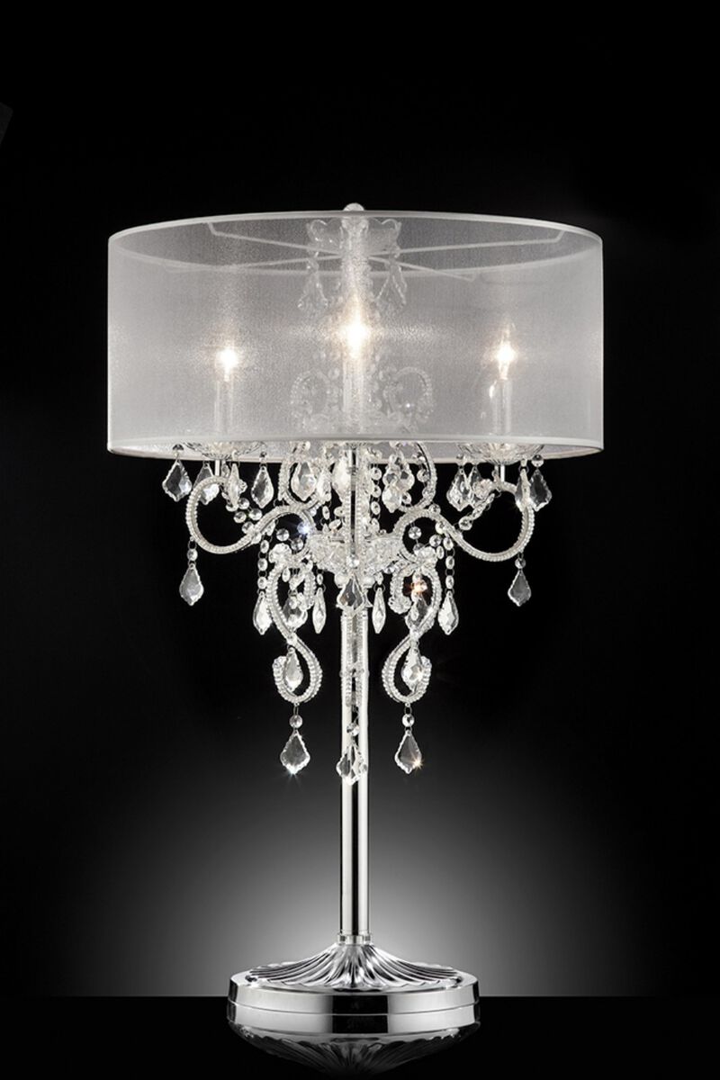 Hivvago Glam Silver Faux Crystal Accent Table Lamp with See Thru Shade