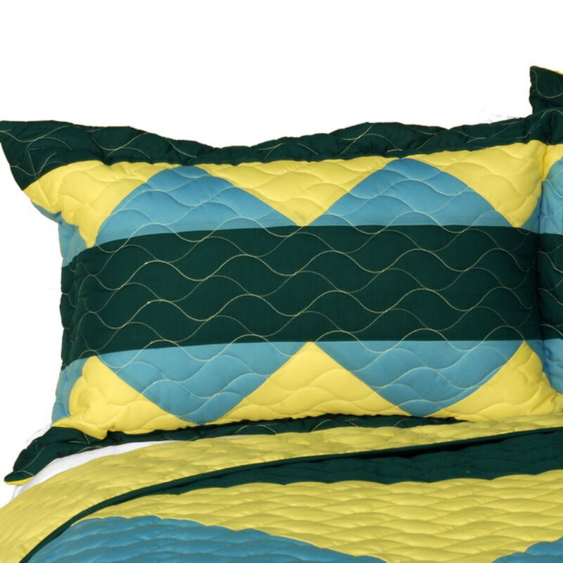 Patchwork Quilt Set 3 Piece with Vermicelli Quilting for Bedroom Decor-Yellow image number 4