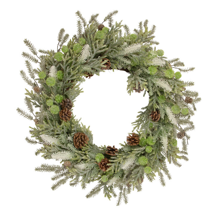 Frosted Pine and Pinecone Christmas Wreath  30-Inch  Unlit