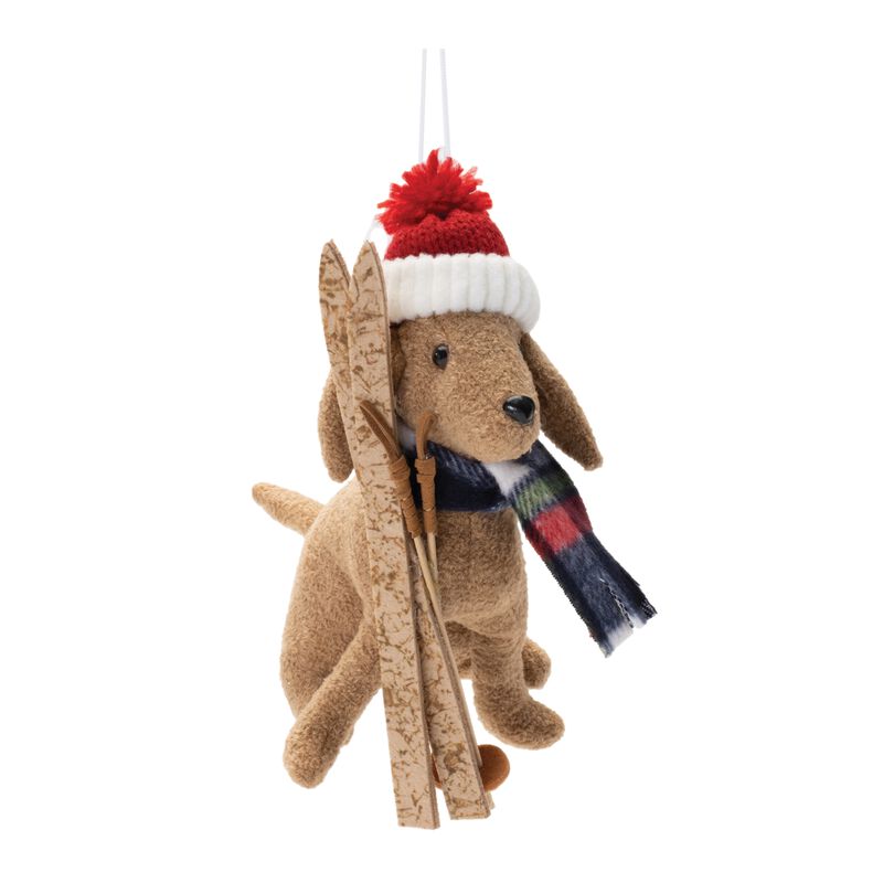 Plush Ski and Sled Dog Ornaments, Set of 6 for Festive Christmas Tree Decor