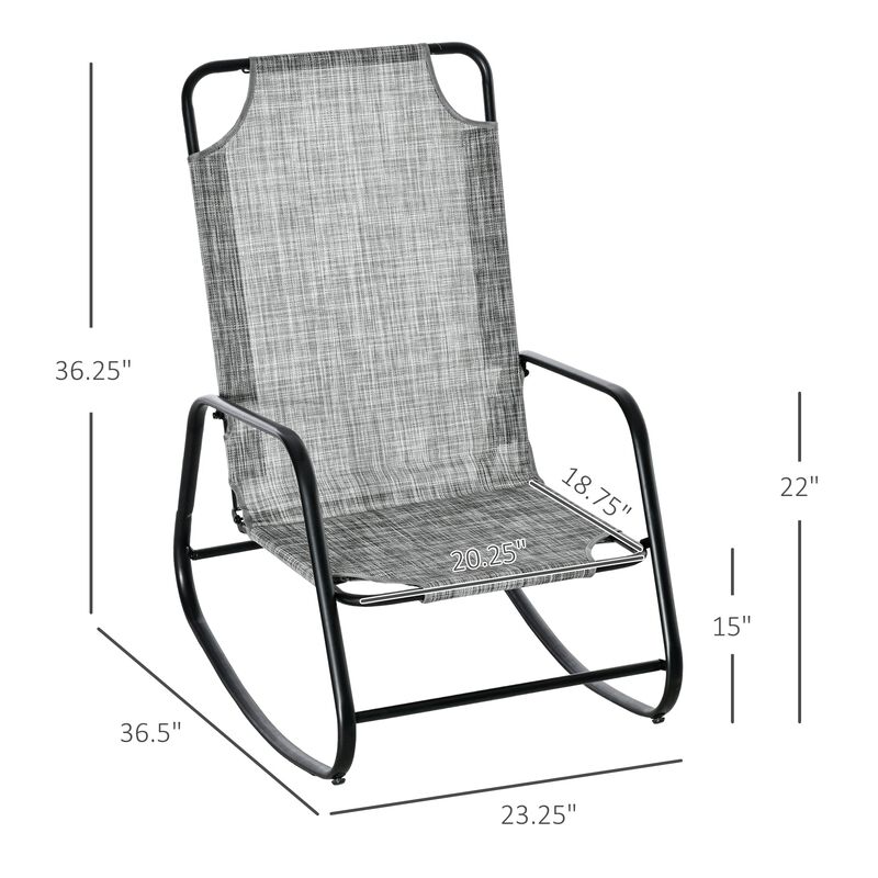 Grey Patio Comfort: Outdoor Sling Fabric Rocking Chair