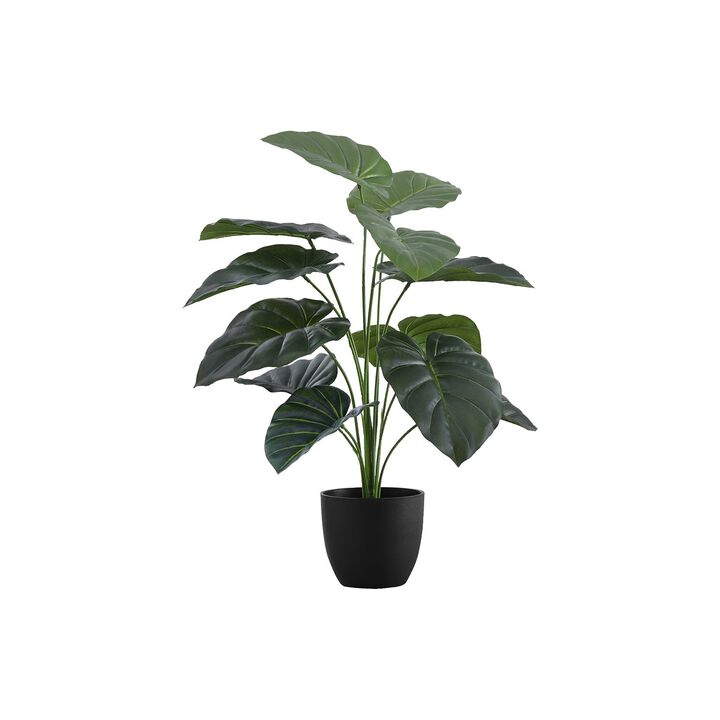 Monarch Specialties I 9578 - Artificial Plant, 24" Tall, Alocasia, Indoor, Faux, Fake, Table, Greenery, Potted, Real Touch, Decorative, Green Leaves, Black Pot