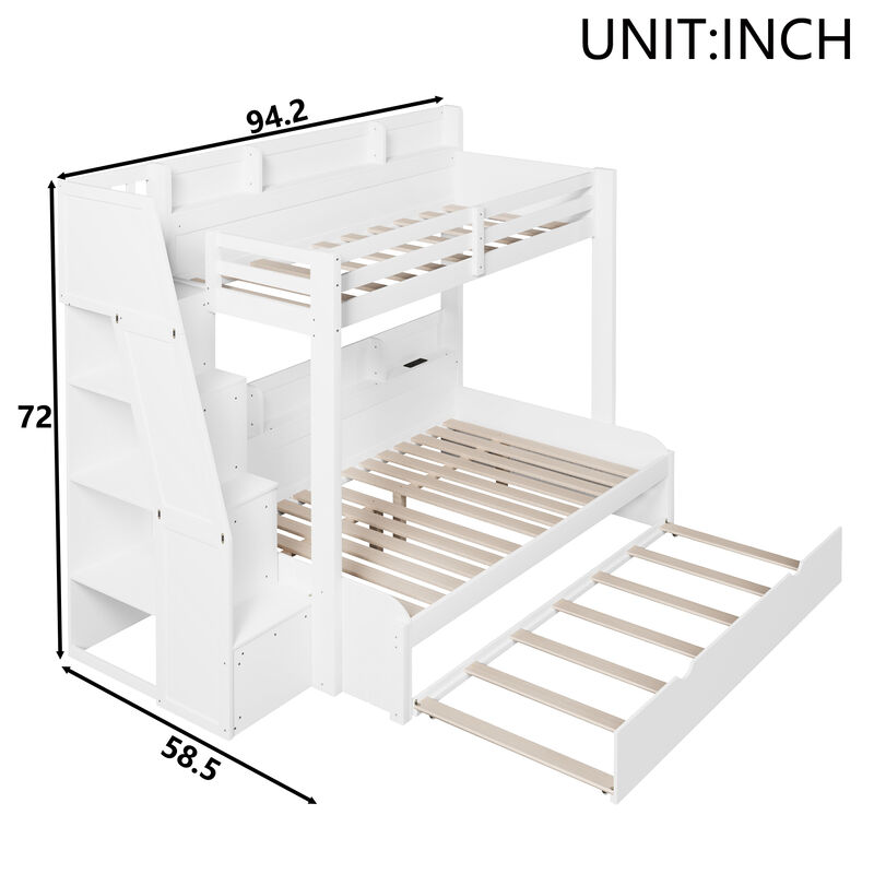 Merax Twin over Full Wooden Bunk Bed with Storage Stairs image number 4