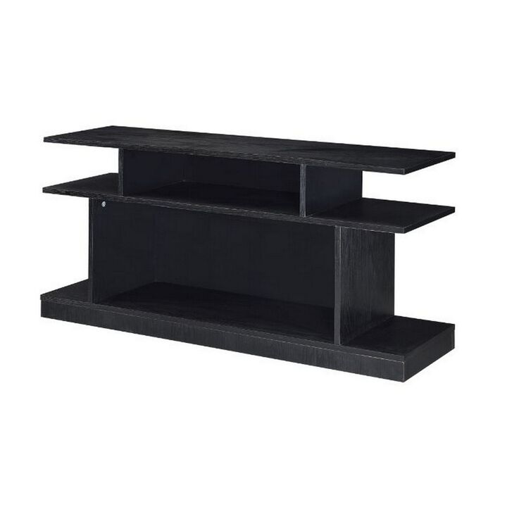 Sofa Table with 2 Open Compartments and Extended Sides, Black-Benzara