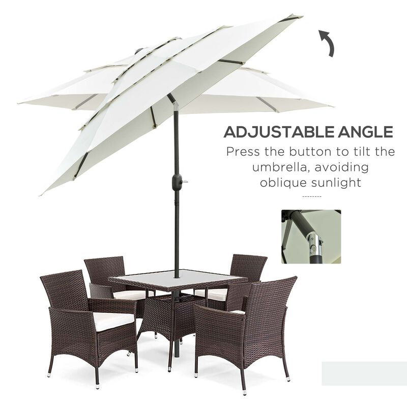 Beige Patio Canopy: 9ft 3-Tier Umbrella with Crank and Tilt