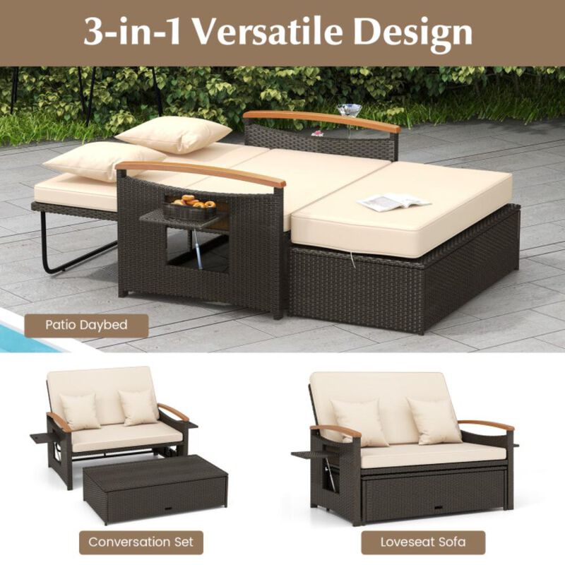 Hivvago Outdoor Wicker Daybed with Folding Panels and Storage Ottoman image number 7