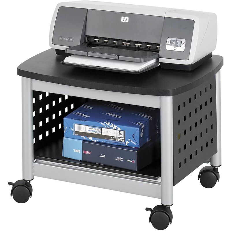 Under-Desk Printer Stand Mobile Office Cart with Storage Shelf for Space-Saving Organization and Easy Mobility