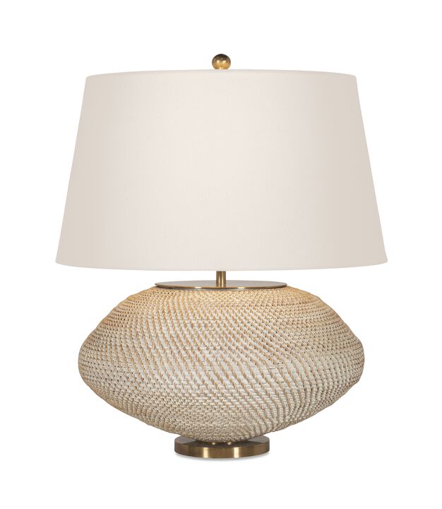 Kazan Large Plaster White Rattan Table Lamp