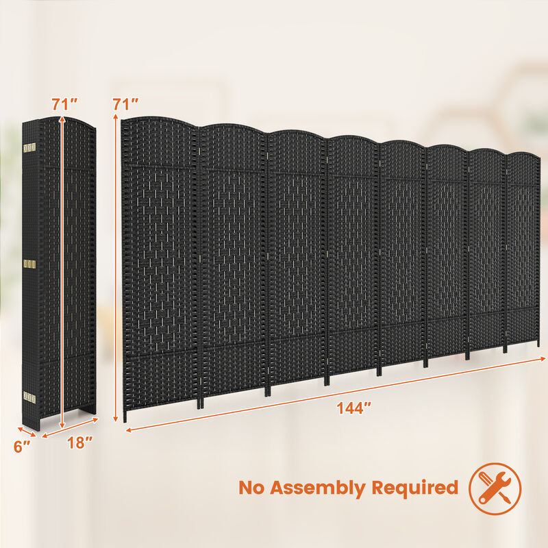 8-Panel Folding Room Divider with Hand-Woven Texture and Solid Wood Frame for Privacy and Decor