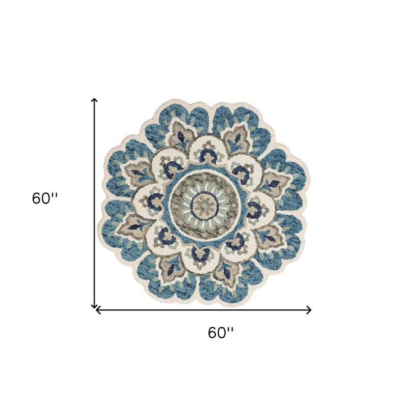 HomeRoots Round Wool Floral Hand Tufted Area Rug image number 6