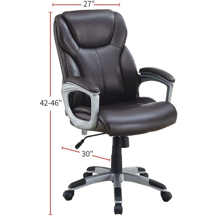 1pc Office Chair Brown Color Cushioned Headrest Adjustable Height Executive Chair Armrest Lumbar Support Work Relax