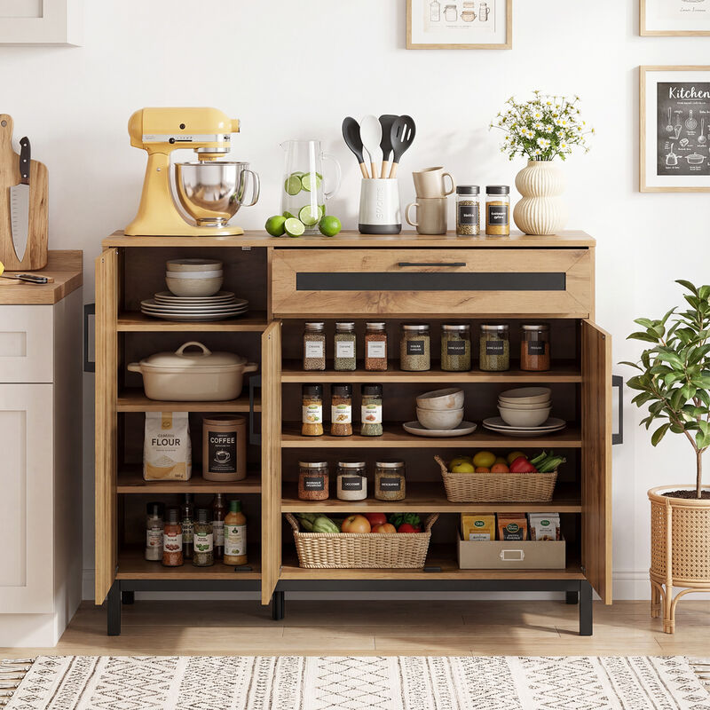 Natural 48" Buffet Cabinet with Drawer and Metal Leg Sideboard image number 6