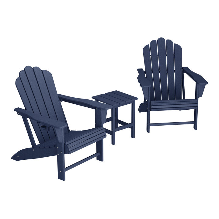 WestinTrends 3-Piece Outdoor Patio HDPE Adirondack Chair With Cup Holder and Table Set