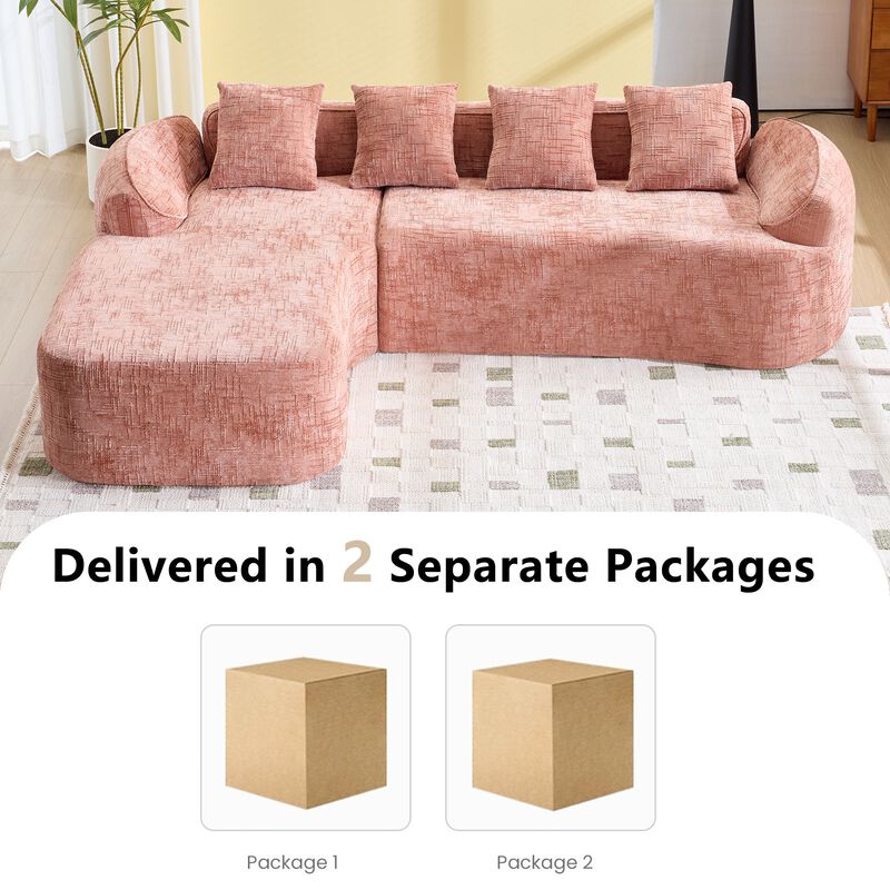 Clihome Chenille L-Shaped Compressed Sofa. High-Elastic Sponge, Curved Armrests And Four Throw Pillows. image number 3