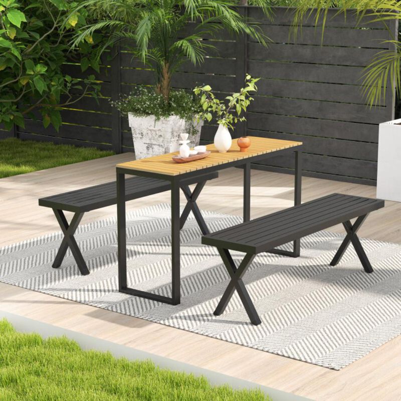 Hivvago Patio Metal Bench with Slatted Seat and X Legs