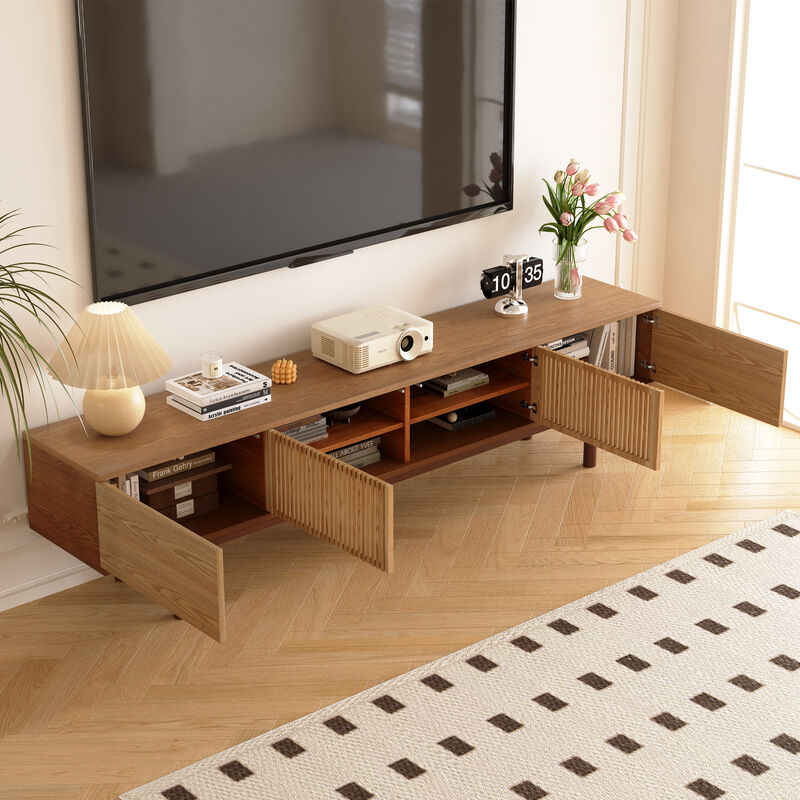 Solid Wood Complete TV Stand for Living Room 86.6" Brown