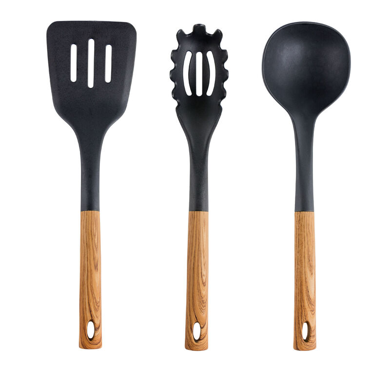MegaChef Black Nylon Cooking Utensils with Wood Design, Set of 7