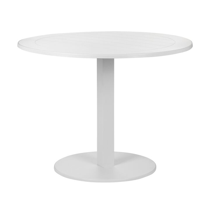 Keli 35 Inch Round Dining Table, White Aluminum Frame, Foldable Design