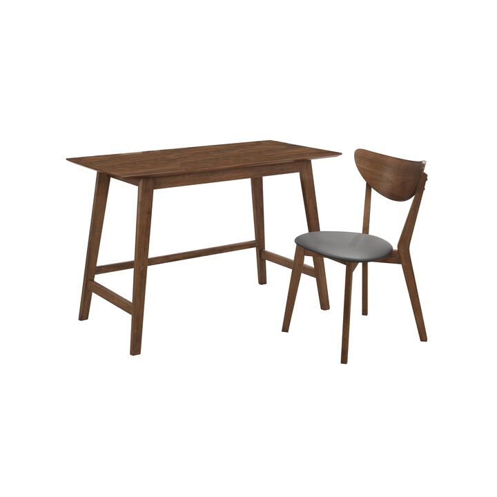 2 Piece Wooden Writing Desk Set with Padded Seat, Brown-Benzara