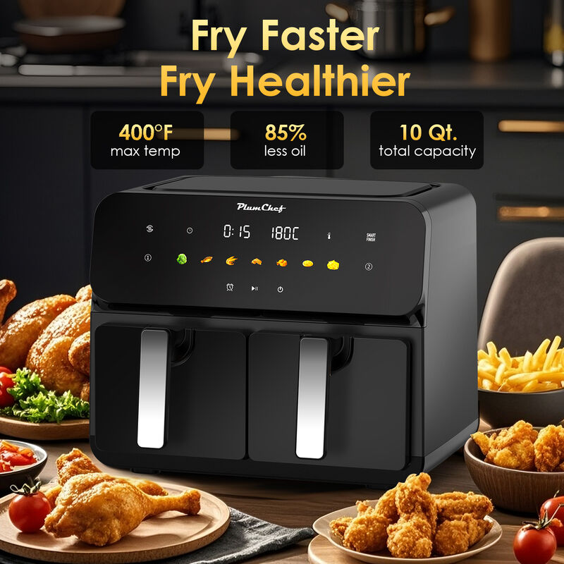 10QT Dual Air Fryer, 2&times;5QT Double Basket, 1700W Rapid Airflow Digital Air Fryer, Family Size for 4-6 image number 1