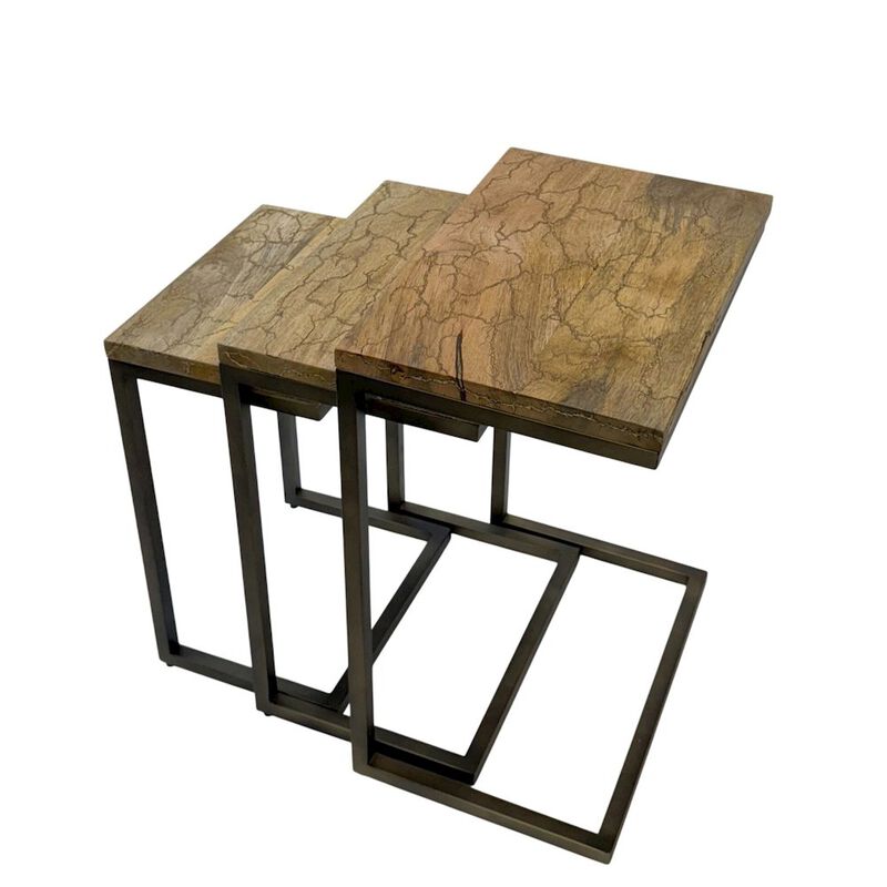 Carolina Chair & Table Electra 3 Piece Nesting Table Set - Electrified Wood - Brass - Indstrial Iron