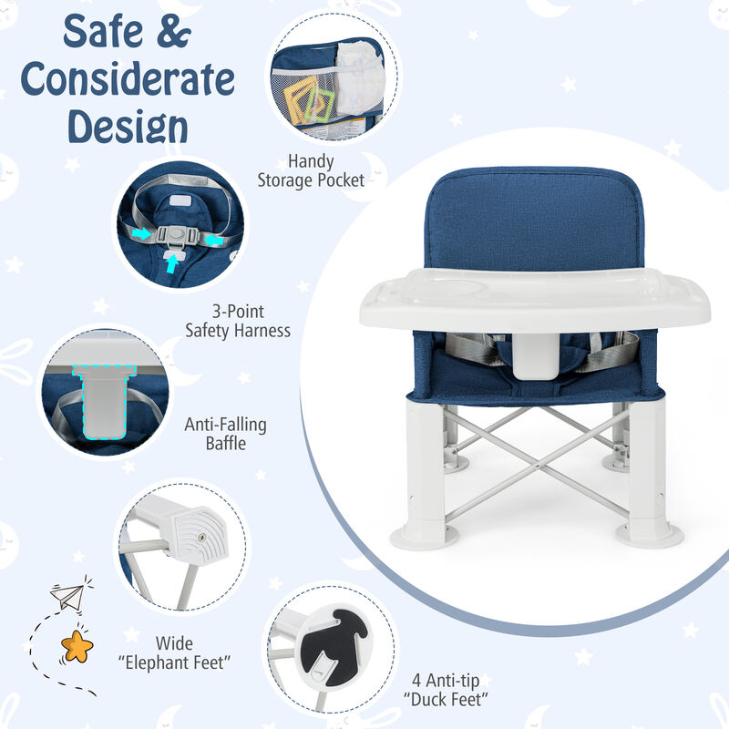 Baby Booster Seat with Safety Harness & Two-Tray Setup – Portable & Easy Clean
