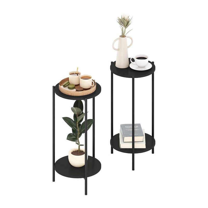 Besi 2-Tier Modern Tall Round Side End Table, Set of 2