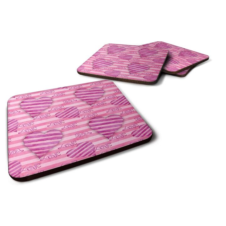 Caroline's Treasures Watercolor Hot Pink Striped Hearts Decorative coasters, 3.5, Multicolor