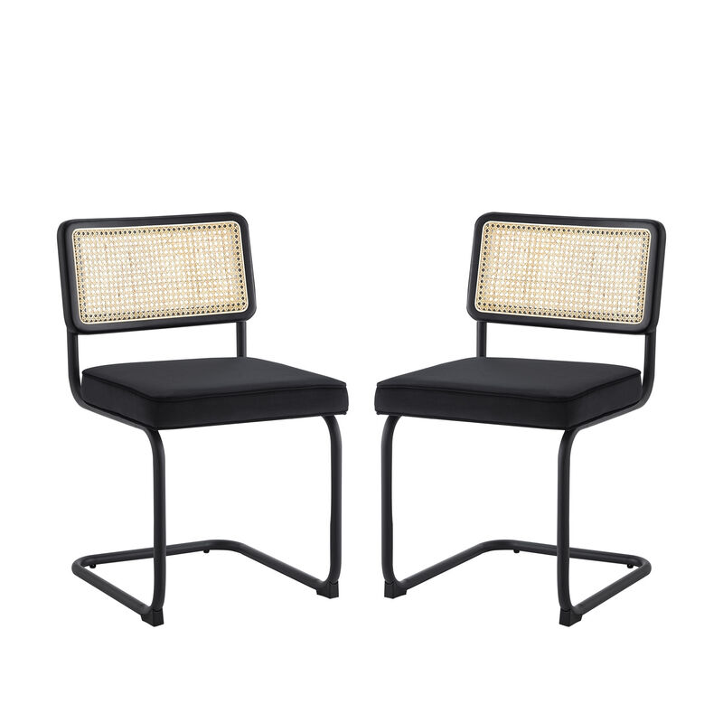 Hivvago Set of Two Black Upholstered Velvet Dining Side Chairs