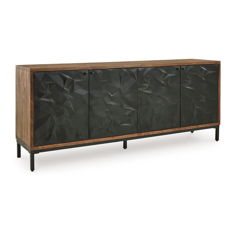 Anby Sideboard Console, 4 Doors, 2 Shelves, Black, Brown Wood 70 Inch