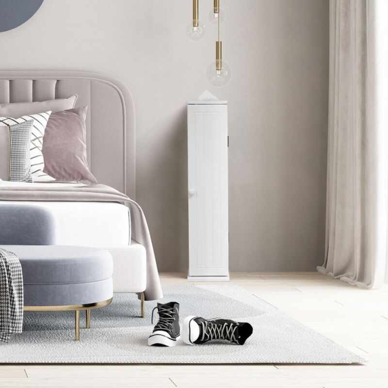 Hivvago Free Standing Toilet Paper Holder with 4 Shelves and Top Slot for Bathroom