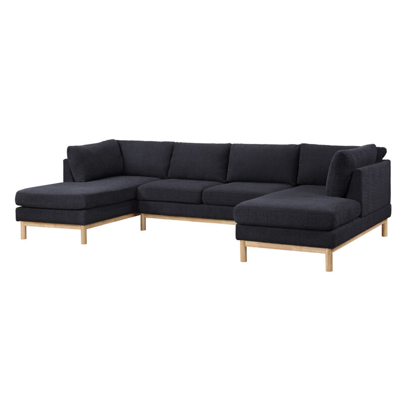 Streamdale Hallie Black Sherpa 124" Wide Double Chaise U-Shape Sectional Sofa