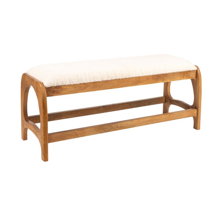 Mango Wood Arch Bench with Boucle Seat