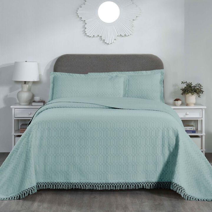 Geometric Fringe Cotton Bedspread Set, 3-Piece Lightweight Comfort