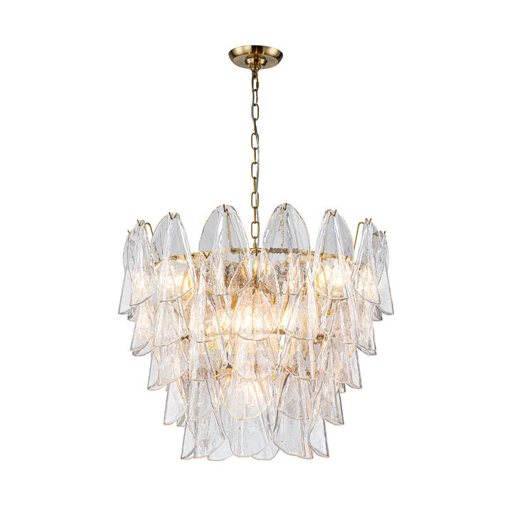 Mid-Century Modern Warm Brass Tiered Glass Chandelier for Dining Room and Entryway