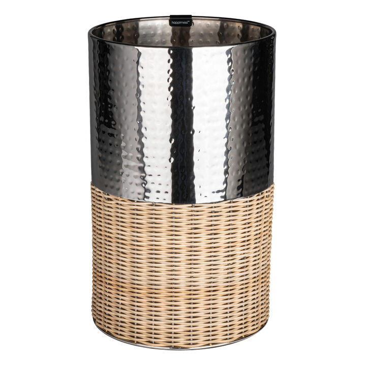 Asher Modern 2-Tone Faux Wicker/Metal Cylinder Waste Basket