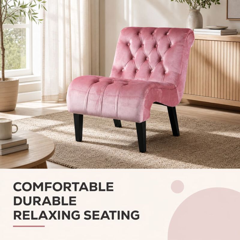 GOODSILO Armless Velvet Upholstered Accent Chair Leisure Chair with Wooden Legs for Living Room, Bedroom, Office, Small Spaces image number 4