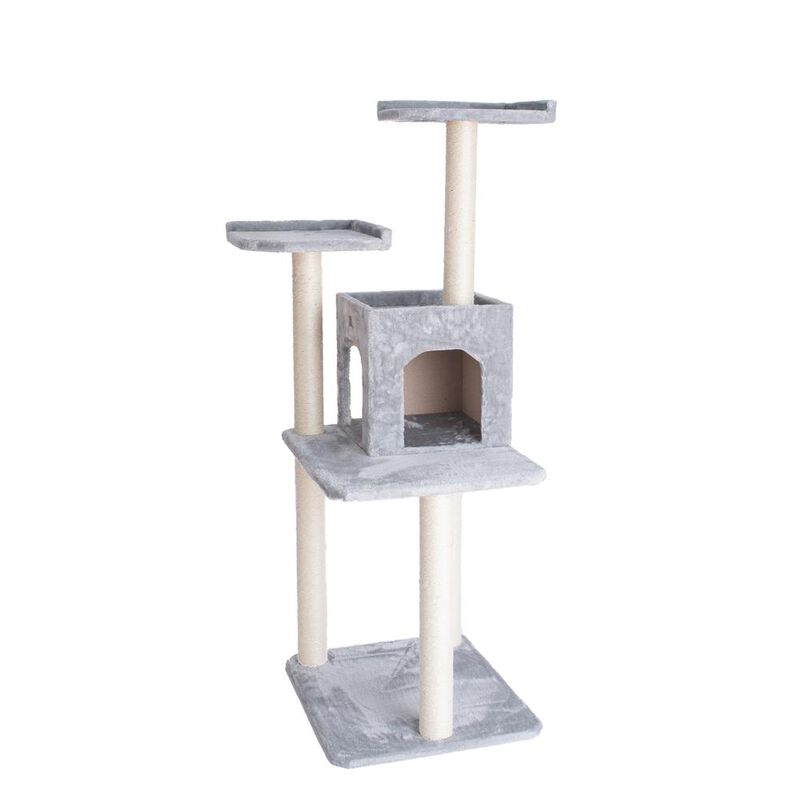 Armarkat 57-Inch Real Wood Cat Tree In Silver Gray With Two-Door Condo
