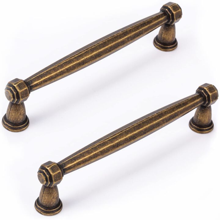 Fecraf 5Inch Antique Drawer Pulls, 6 Pack Antique Brass Cabinet Pulls, Solid Vintage Drawer Pulls, Aged Gold Brass Drawer Handle