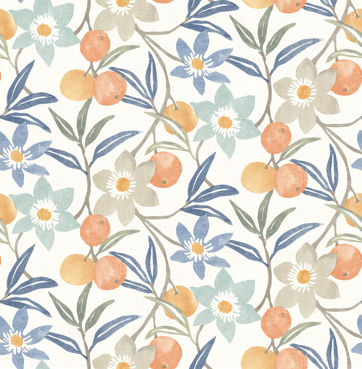Passiflora Blue Fruit and Floral Wallpaper (Set of 2)