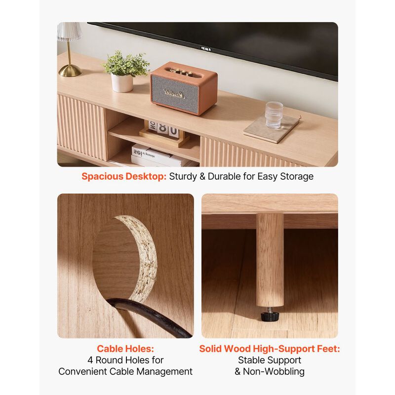 TV Stand for TVs up to 59 Inch with Sliding Door and Adjustable Shelves-Natural Wood Color image number 4
