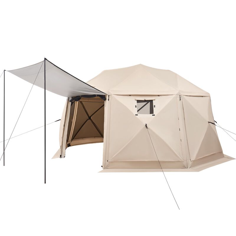 Pop Up Screen Tent for 12-15 People with Removable Top and Carry Bag-Beige image number 4