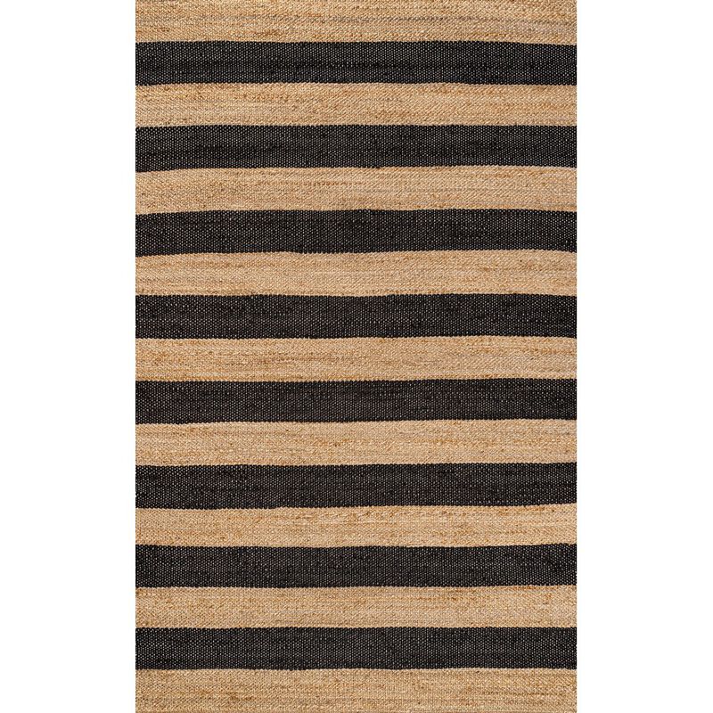 Jayden Rustic Farmhouse Woven Jute Stripe Area Rug